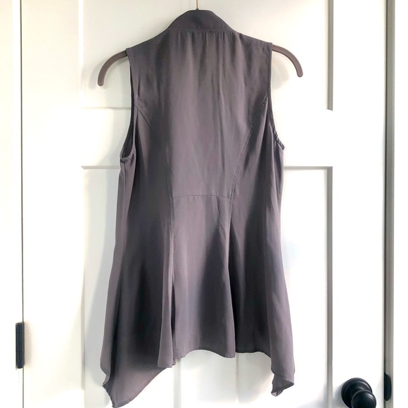 as new Lisa Rinna grey olive sleeveless poly zip draping top blouse shirt 2 XS S - Picture 2 of 3